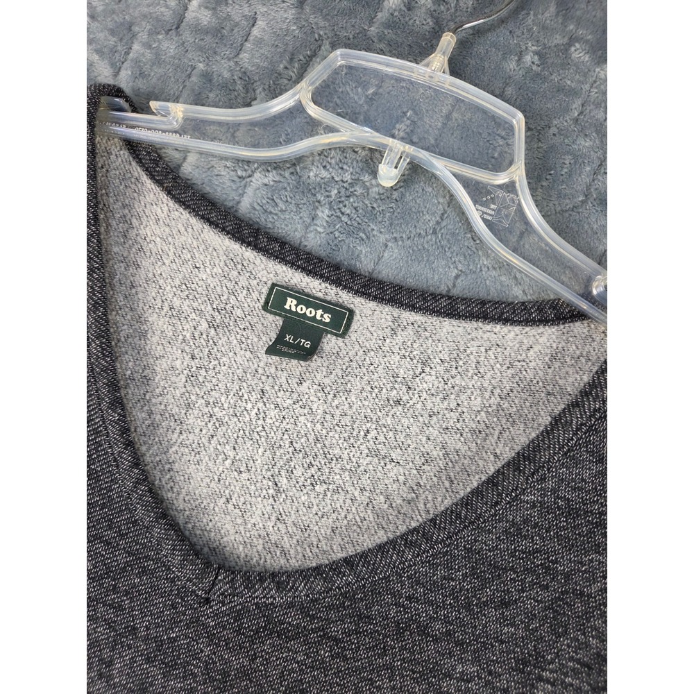 Roots Women XL Salt and Pepper Fleece V-Neck Short Sleeve Pocket Sweatshirt Dres